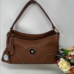DOONEY & BOURKE SHOULDER HAND BAG CARAMEL COLOR GENUINE PEBBLED LEATHER TASSEL
